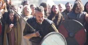 Ragnar Lodbrok (Travis Fimmell) in combat. (via History Channel)