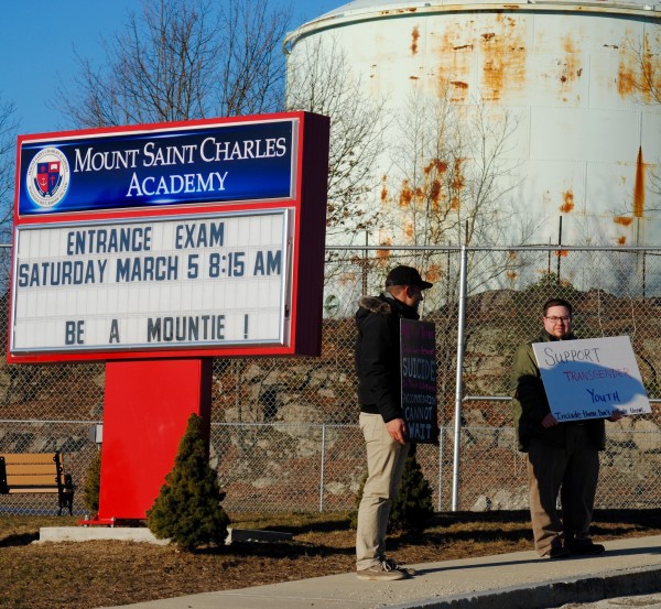 2016-03-05 Mt St Charles trans exclusion policy protest 002