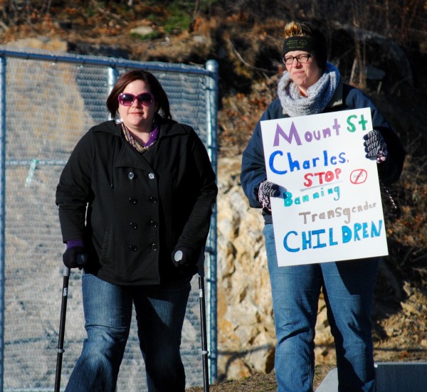 2016-03-05 Mt St Charles trans exclusion policy protest 010