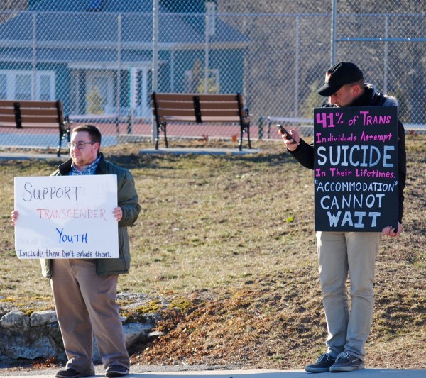 2016-03-05 Mt St Charles trans exclusion policy protest 011