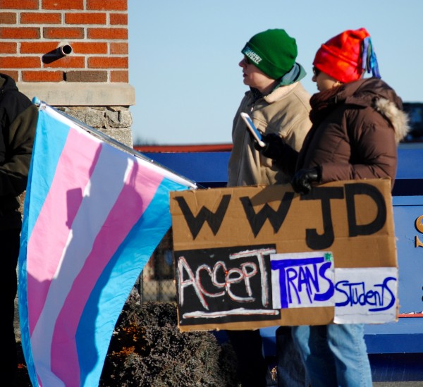 2016-03-05 Mt St Charles trans exclusion policy protest 017