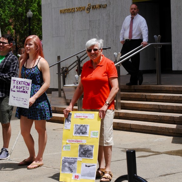 Peace activists protested outside Textron today. (Photos by Steve Ahlquist)