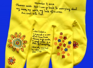 Close up of the Election Gloves by Jessica Rosner