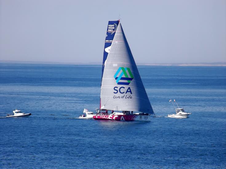 You can see the coast of Block Island behind Team SCA in this one. (Photo by Roberto Bessin.