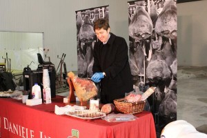 Daniele co-owner Davide Dukcevich slices of some of his world-famous prosciutto made in Burrillville, RI. He tweeted, "To be the best ham salesman, you must be a master prosciutto carver." 