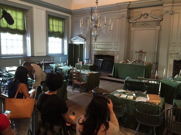 The Rhode Island delegation (Stephen Hopkins and others) would have been at the second desk from the left in the front row.