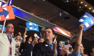 RI Delegation celebrates historic roll call vote at Democratic National Convention in Philly.