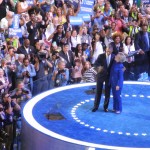 President Obama and Hillary Clinton share an embrace after his DNC speech.