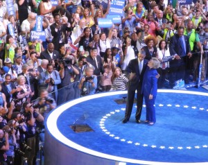 President Obama and Hillary Clinton share an embrace after his DNC speech.