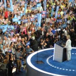 Democratic nominee Hillary Clinton delivers her acceptance speech at the Democratic National Convention.