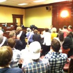 Sen. Donna Nesselbush was given a standing ovation before the Senate Judiciary Committee meeting. (Photo by Dave Fisher)