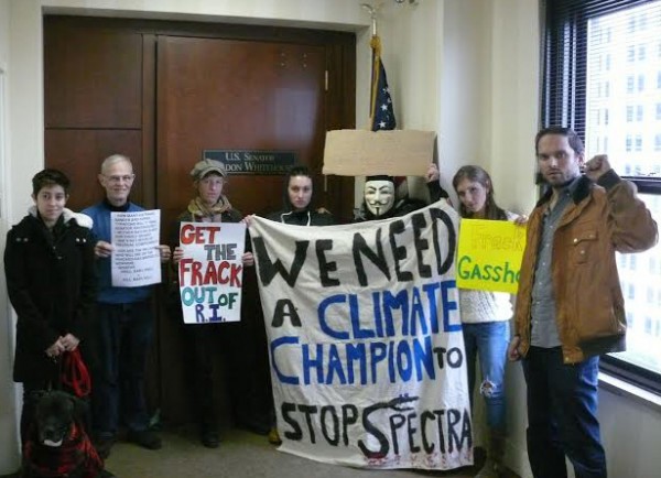Peter Nightingale, second from left, was arrested at Sheldon Whitehouse's office. 
