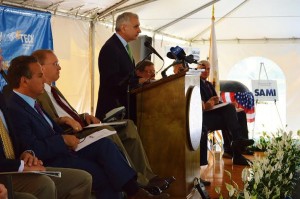 Sen Reed speaks at New England Tech earlier this week about a new program to train boat builders. 