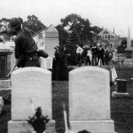 Militia attacking striking from behind gravestones in Saylesville, Rhode Island.