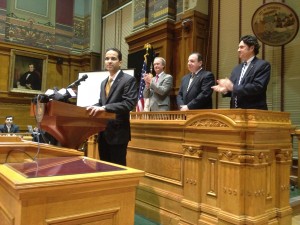 Providence Mayor Angel Taveras delivering his 2012 State of the City address. (Photo by Bob Plain)