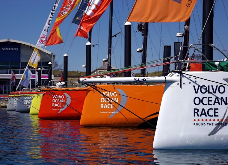 The six remaining boats - one crashed into a reef in the middle of the ocean - docked at Ft. Adams in Newport, where an entire temporary "village" has been created for the 12 day event. (Photo by Roberto Bessin) 