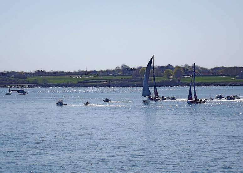 Team SCA passes Hammersmith Farm, the former Kennedy estate in Newport, as a helicopter flies overhead. (Photo by Roberto Bessin) 