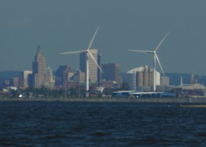 And here's downtown as seen from behind the Field's Point windfarm.
