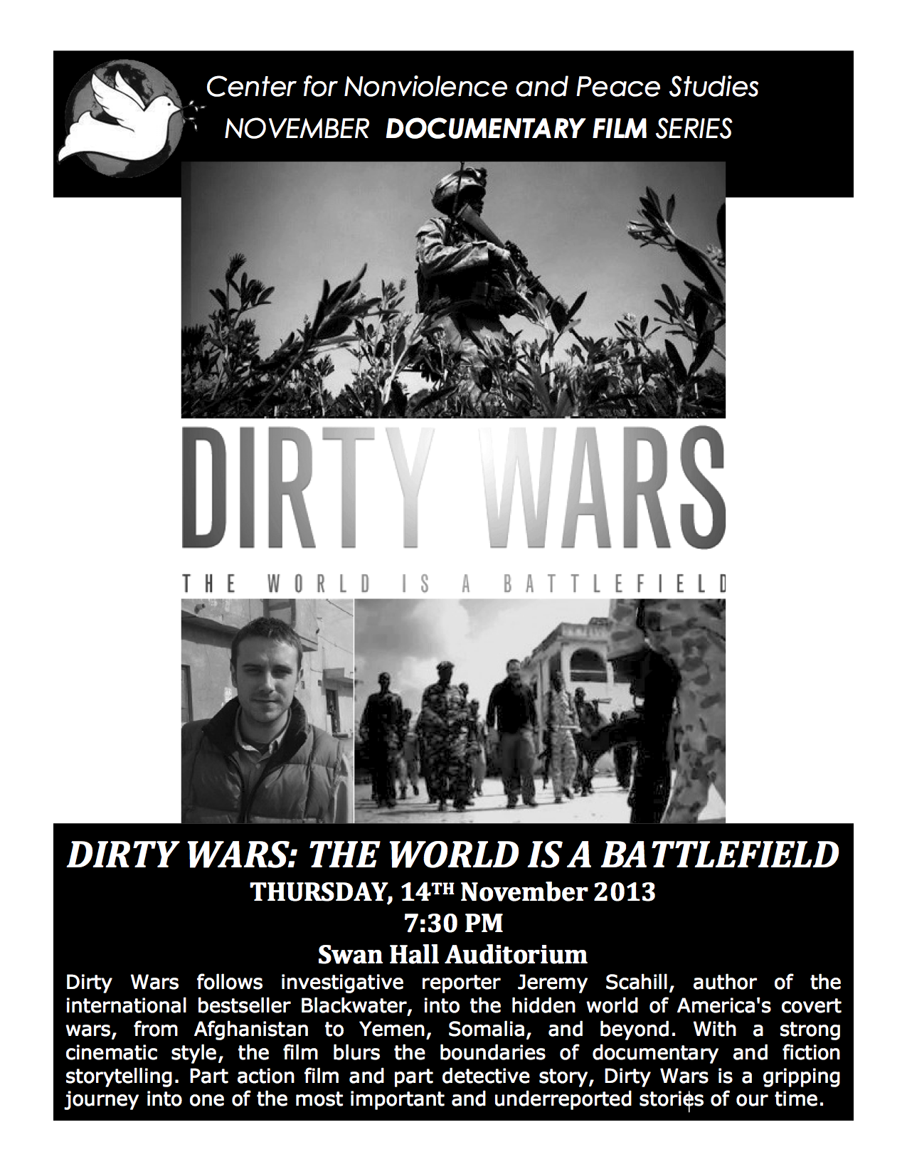 Dirty Wars: The World is a Battlefield, URI, Kingston, Swan Hall, Thursday Nov. 14, 2013, 7:30 pm